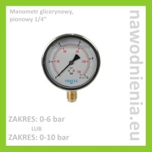 Manometr glicerynowy (mokry), PIONOWY 1 / 4" (do 6 bar / do 10 bar) 