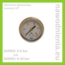 Manometr glicerynowy (mokry) POZIOMY 1 / 4" (do 6 bar / do 10 bar)
