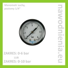 Manometr suchy, POZIOMY 1 / 4" (do 6 bar / do 10 bar) 