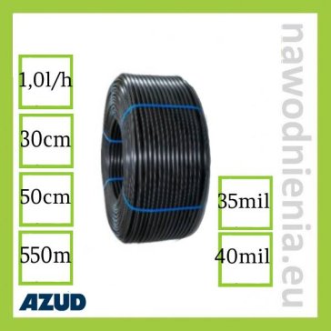 Linia kroplująca bez kompensacji ciśnienia AZUD PRO 16 mm; 1,0 l/h (rolka 550 mb)