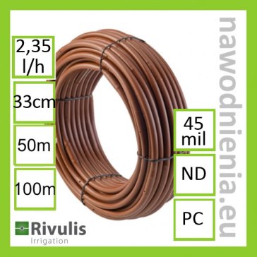 Linia kroplująca z kompensacją ciśnienia Rivulis Hydro Bloom PCND 16 mm; 45mil; 2.35 l/h; 0.33 (brązowa)